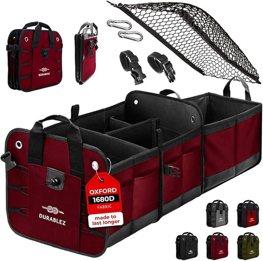 Large Car Trunk Organizer for SUV - Trunk Storage - Modular Configurable Detachable Collapsible - Minivan Truck Sedan Van - 3 Compartment XL, Cherry