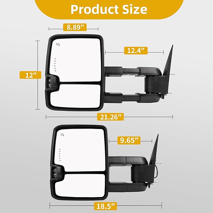 DWVO Power Heated Towing Mirrors for 2003-2006 Chevy Silverado GMC Sierra Tahoe Suburban Avalanche Yukon XL Denali Escalade | Adjustable LED Turn Signal | Chrome Finish