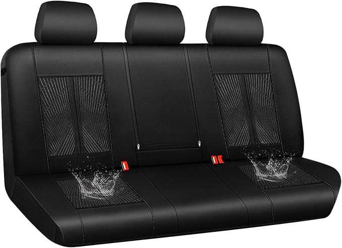 CAR PASS Leather Oxford Rear Seat Covers, Waterproof Back Seat Covers,All-Weather Non-Slip Durable, Universal Fit for SUVs Sedans Trucks Vans Automotive,Black