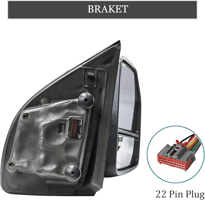 ReYee Towing Mirrors fit for 2015 2016 2017 2018 2019 2020 Ford F150 Pickup Truck Heated Power Turn Signal Puddle Lamp Auxiliary Light Temperature Sensor Manual Extendable Fold Black 22 Pin Plug