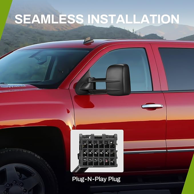 AUTOSAVER88 Towing Mirrors Compatible with 2014-2018 Chevy Silverado 1500, 2015-2018 GMC Sierra 2500 HD 3500 HD Power Heated LED Arrow Signal Light Manual Telescoping Folding Black