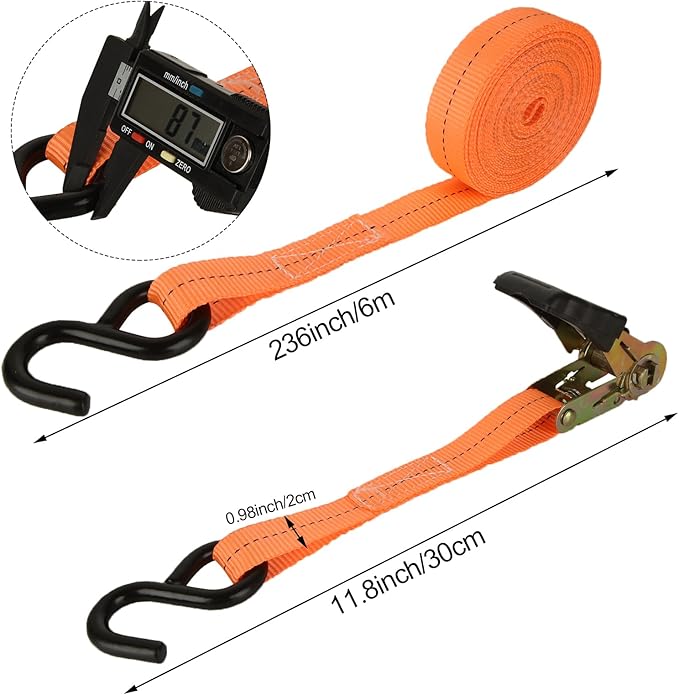 Ratchet Straps, 6Pack 20Ft Ratchet Tie Down Straps, 1700 LB Break Strength Ratchet Tie Down Straps with Safety Lock S Hooks & Soft Loops for Moving Cargo, Motorcycle, Appliances, Lawn Equipment