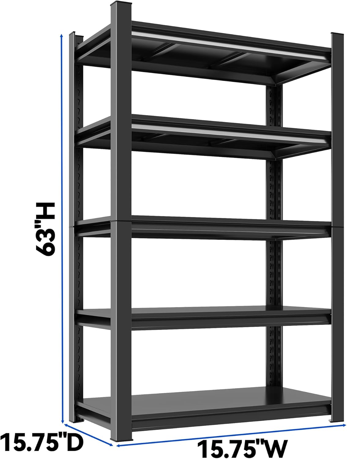 63"H Garage Shelving Heavy Duty Rack, 3000 LBS Extra Large Capacity 5 Tier Adjustable Storage Shelves, Metal Industrial Shelf Units for Garage, Basement and Warehouse, 63"H×15.75"W×15.75"D, Black