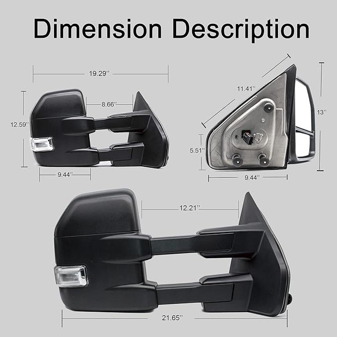 WLLW Towing Mirrors fit for 2004-2006 2007-2014 Ford F150 Pickup Upgrade style Tow Mirrors with Power Heated Defrost LED Turn Signal Puddle Light Black Housing