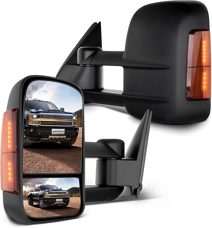 SCITOO Tow Mirrors Compatible with for 2003-2007 For Chevy Silverado 3500/Suburban 1500/2500 Tahoe 1500 HD Pickup Truck Power Adjusted Heated Turn Signal Light Black Towing Mirrors LH RH