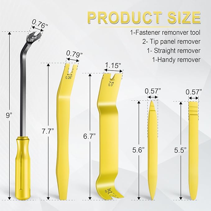 LivTee 5 pcs Auto Trim Removal Tool Kit, No Scratch Plastic Pry Tool Kit - Interior Door Panel Clip Fastener Removal Set for Vehicle Dash Radio Audio Installer (Yellow)