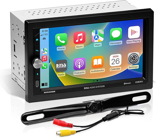 BOSS Audio Systems BVB9358RC Car Stereo – Wireless CarPlay Android Auto, Double Din, 7 Inch Touchscreen, Bluetooth, NO CD DVD Player, AM/FM Radio Receiver, Backup Camera, A/V Input, USB