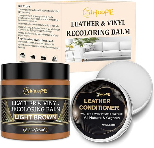 8.8oz Leather Recoloring Balm with 100ml Mink Oil,Light Brown Leather Repair Kit for Furniture,Leather Repair Cream,Leather Scratch Repair for Car Interior,Leather Conditioner for Couch