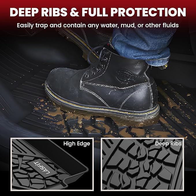 LASFIT Floor Mats for Jeep Cherokee 2015-2023 (Not Fit with Raised Dead Pedal) All Weather TPE Custom Fit Car Mats Floor Liners 1st & 2nd Row, Black