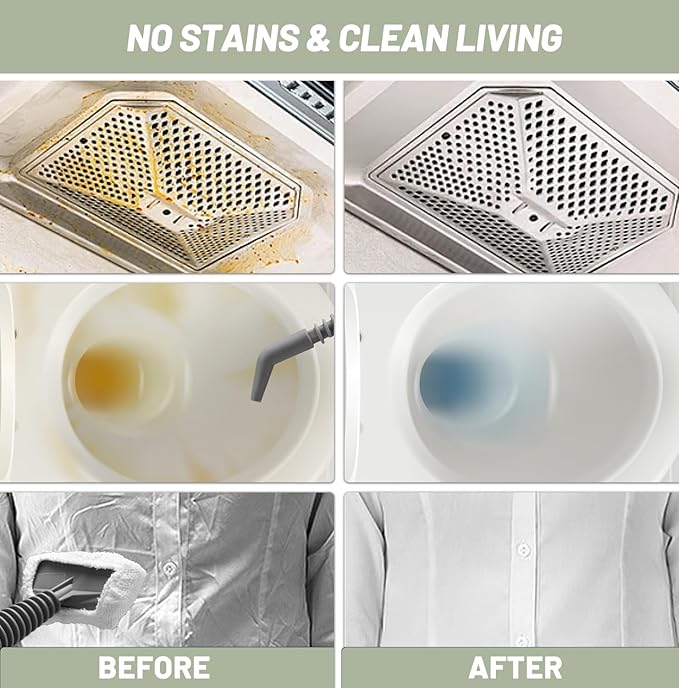 Handheld Steam Cleaner, Pressurized Multi-Surface Steam Shot with 13 Accessories, Safety Lock, Steamer for Cleaning Floor, Upholstery, Grout, Windows, Couch and Car, Green