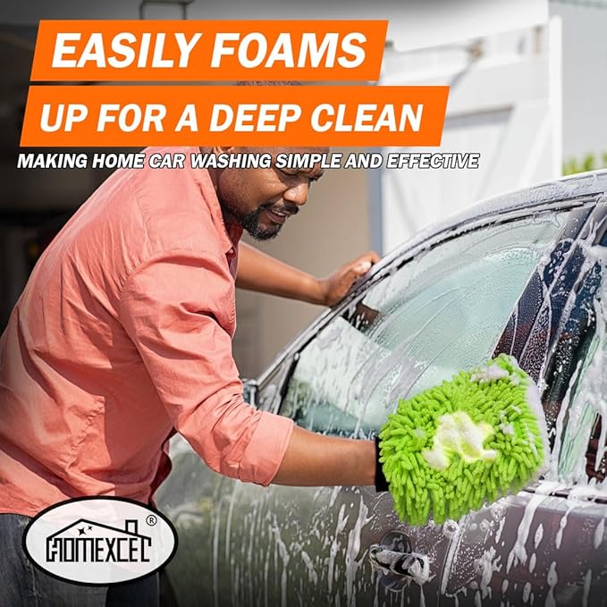 HOMEXCEL Car Wash Mitt, 2PK Chenille Microfiber Wash Mitt, Scratch-Free & Lint-Free, Rich Foam, Highly Absorbent, Double Sided, Perfect for Car Washing and Detailing, 10.2" x 6.7 ", Green