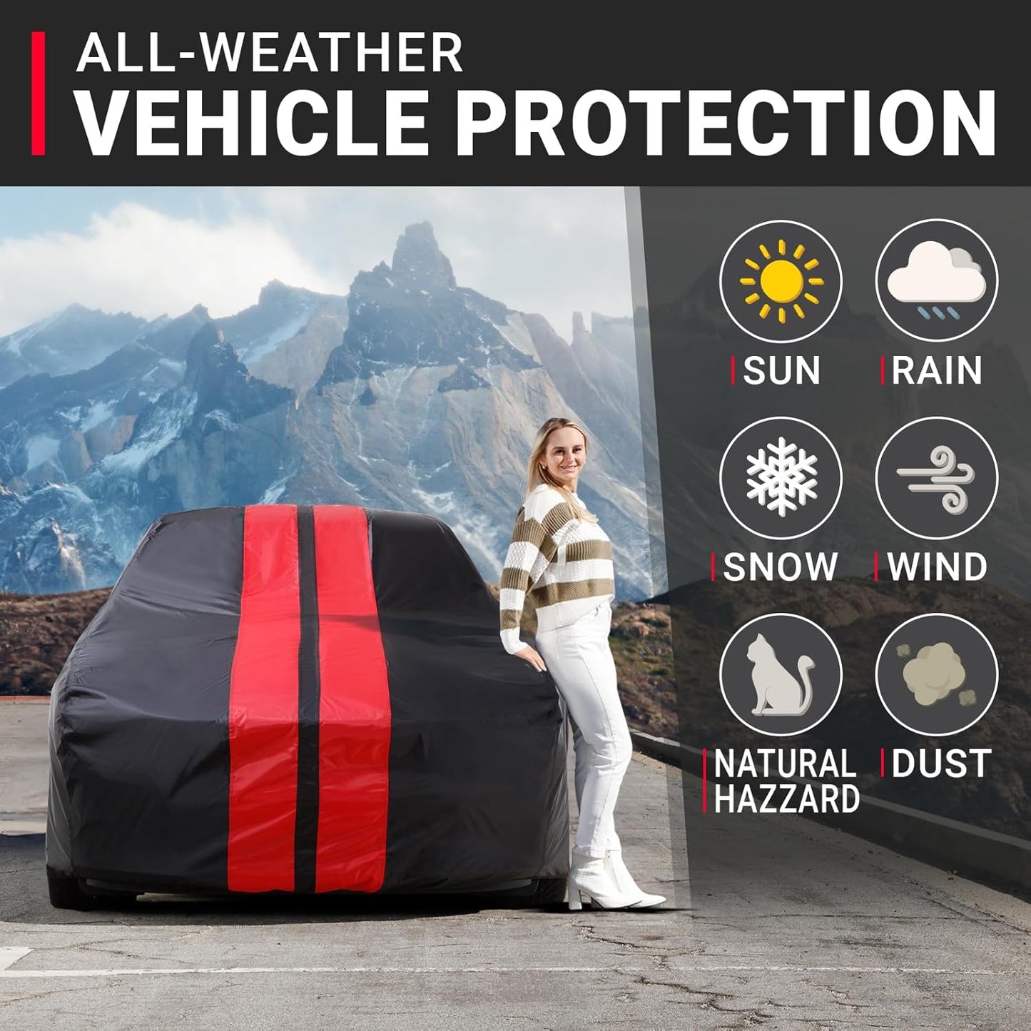 iCarCover Custom Car Cover for Chevy Fleetline (1941-1952) Waterproof All Weather Rain Snow UV Sun Protector Full Exterior Indoor Outdoor Car Cover (Stripe - Black/Red)