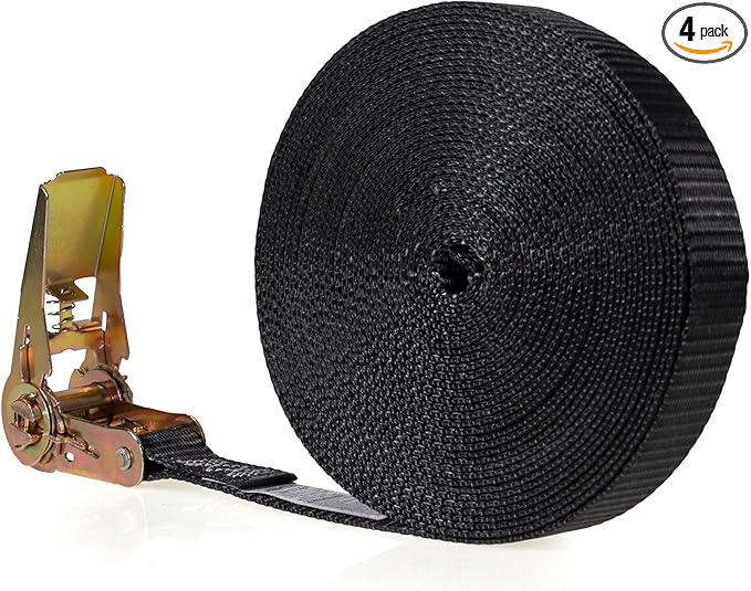 US Cargo Control Endless Ratchet Straps 1 Inch x 30 Foot (4-Pack), Hookless Ratchet Straps 30 FT, 1,500 LBS Break Strength, 1 Inch Tie Downs for Motorcycles, Bikes, Pallets, Kayaks, and Bundling