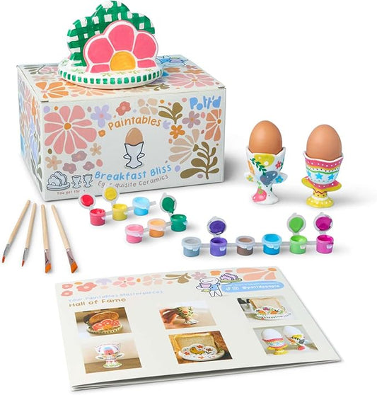 Pott'd Paintables Breakfast Bliss Ceramic Painting Kit – Paint Your Own Egg Cups & Toast Rack – Pottery Painting Kit for Adults Includes Paints, Brushes & Painting Inspiration Guide