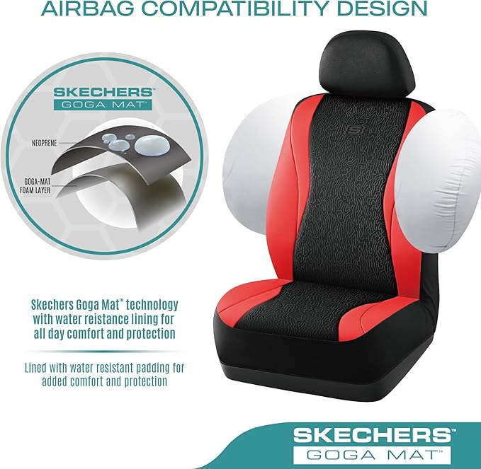 Skechers Car Seat Covers,Leather Seat Covers with GOGA Mat Technology,Waterproof Car Seat Covers Full Sets,Airbag Compatible,Comfort Universal Fit for Most Cars,Vans,Trucks,SUVs,Red