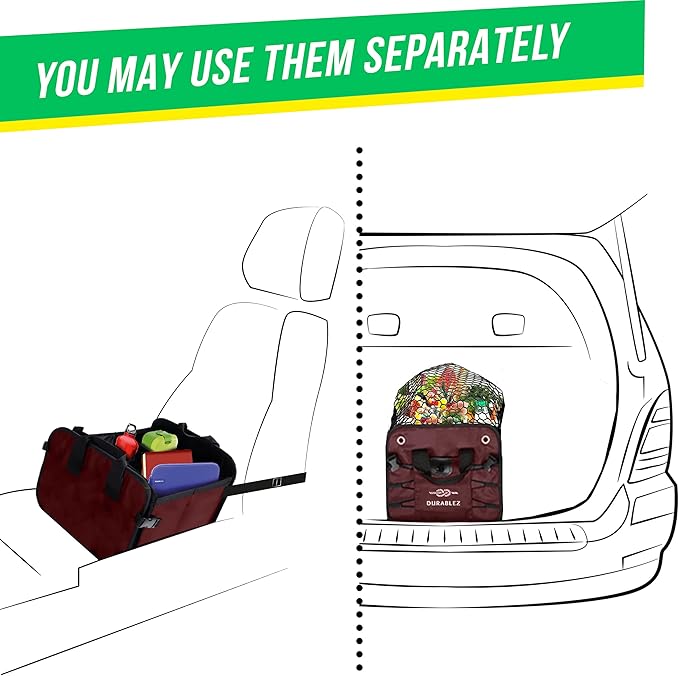 Large Car Trunk Organizer for SUV - Trunk Storage - Modular Configurable Detachable Collapsible - Minivan Truck Sedan Van - 3 Compartment XL, Cherry