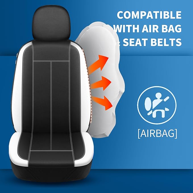 Neoprene Waterproof Car Seat Covers, Premium Cloth Seat Covers, Car Seat Cover Front Seats Airbag Compatible, Universal Automotive Comfort for Most Cars,Trucks,SUVs(Black White 816)