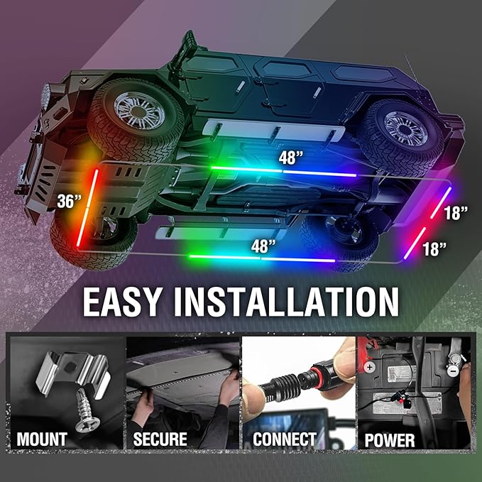 OPT7 Aura DreamColor Underglow Chasing Lights for Truck w/APP & Remote Control, Waterproof Rigid Aluminum LED Light Bar, Exterior Neon Accent Underbody RGBIC Lighting Kit, Multicolor Music Mode, 12V