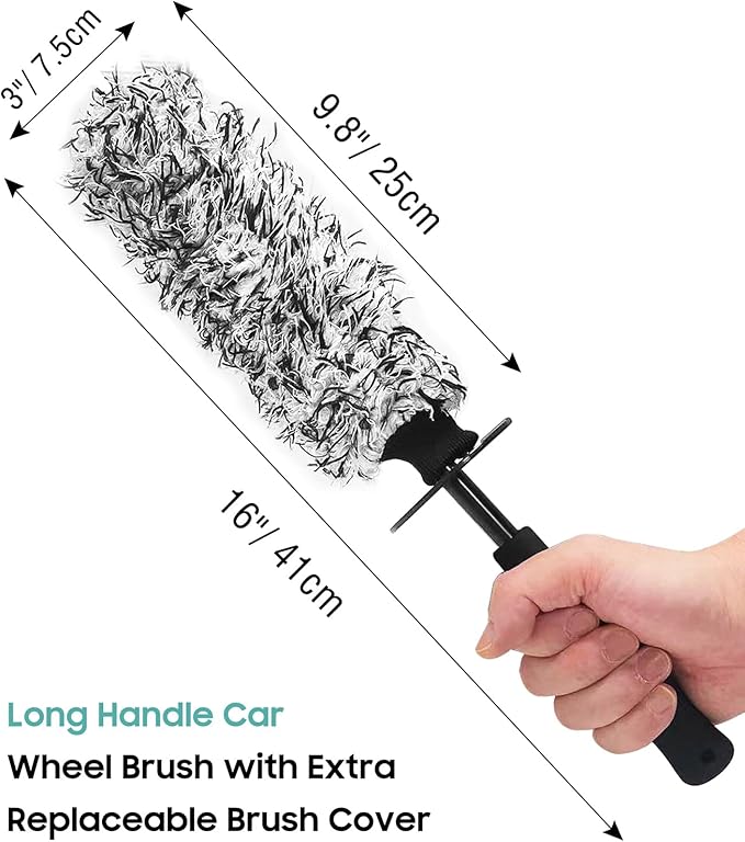 YeewayVeh Car Cleaning Brush Wheel Brush Kit, Soft Microfiber Flat Wheel Rim Cleaner Brush with 2 Removable Covers, Wheel Cleaning Brush and Car Wash Mitt for All Vehicles Truck SUV Cleaning
