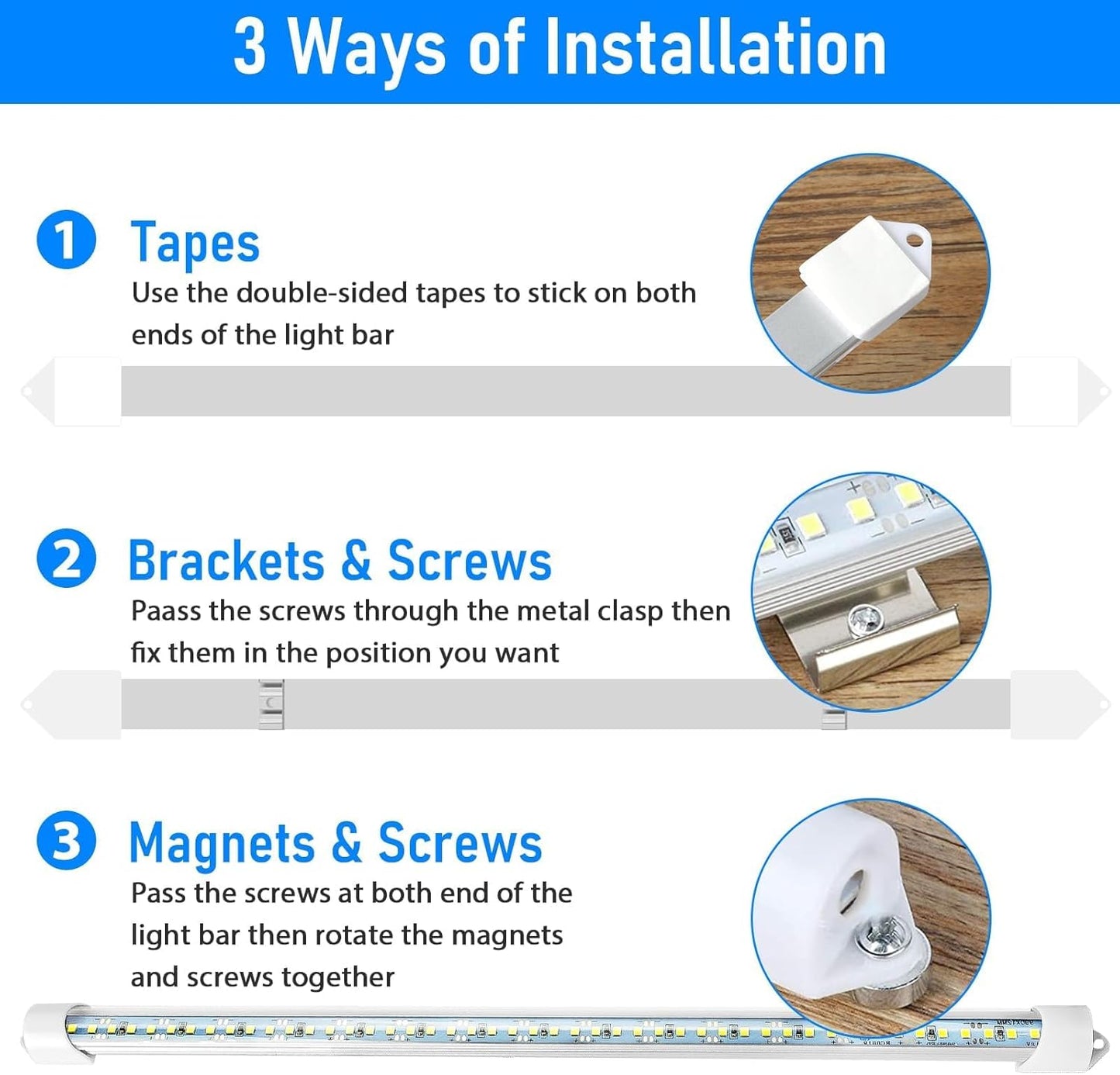 Linkstyle 4PCS 12V LED Interior Light Bar, 192LEDs 12V LED Light Strip with Switch, 6500K Slim Car Interior Lights for Car Truck RV Boat Cabinet