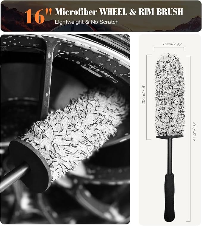 YeewayVeh Car Wheel Brush Kit, 4PCS Microfiber Wheel Cleaner Brush, Soft & Scratch-Free Detailing Brush and Tire Brush, Professional Wheel Cleaning Kit for Car Rim Fenders Engine Exhaust Tips, Orange