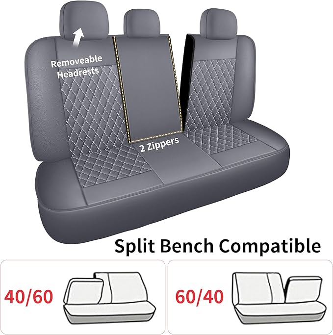 Seat Covers for Car,Breathable and Waterproof Car Seat Covers,Premium Automotive Airbag Compatible Universal Fit for Cars Sedans SUVs Vans and Trucks(Full Seat,Grey,N1)