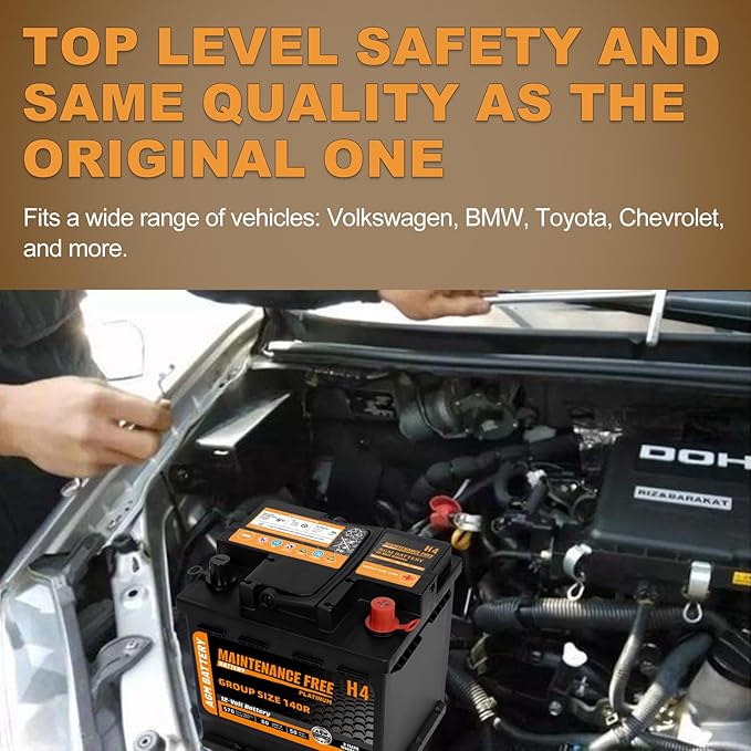 BCI Group 140R Car Battery, 12V 50Ah Automotive Battery Premium Maintenance Free AGM Batteries, 570CCA, 80RC, 36 Months Warranty