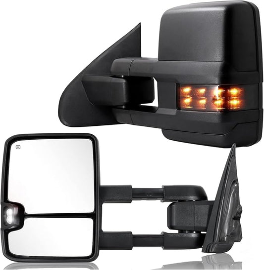 Towing Mirrors Compatible for 2007-2014 Chevy Silverado GMC Sierra 1500 2500 HD 3500 HD (2007 New Body Style ONLY)Suburban Yukon XL Power Heated Smoked Turn Signal Clearance Lamp Pair Set