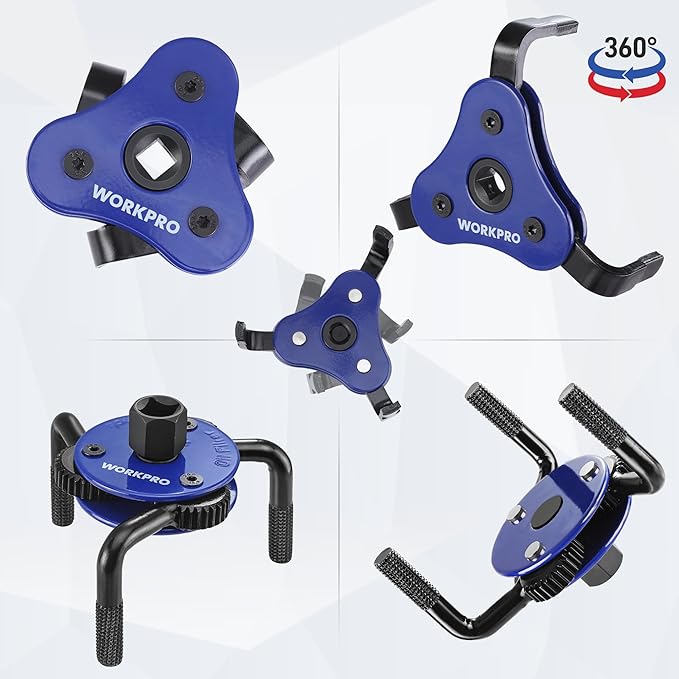 WORKPRO Universal Oil Filter Wrench & Removal Tool, Adjustable Oil Filter Change Set, Ideal for Engine, Conduit, & Fittings