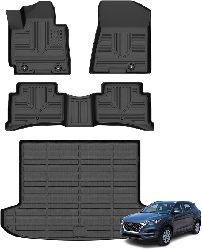 Floor Mats & Cargo Liner for Hyundai Tucson(No Hybrid Models) 2016-2021, All Weather Automotive TPE Floor Liners Set Waterproof Accessories Black