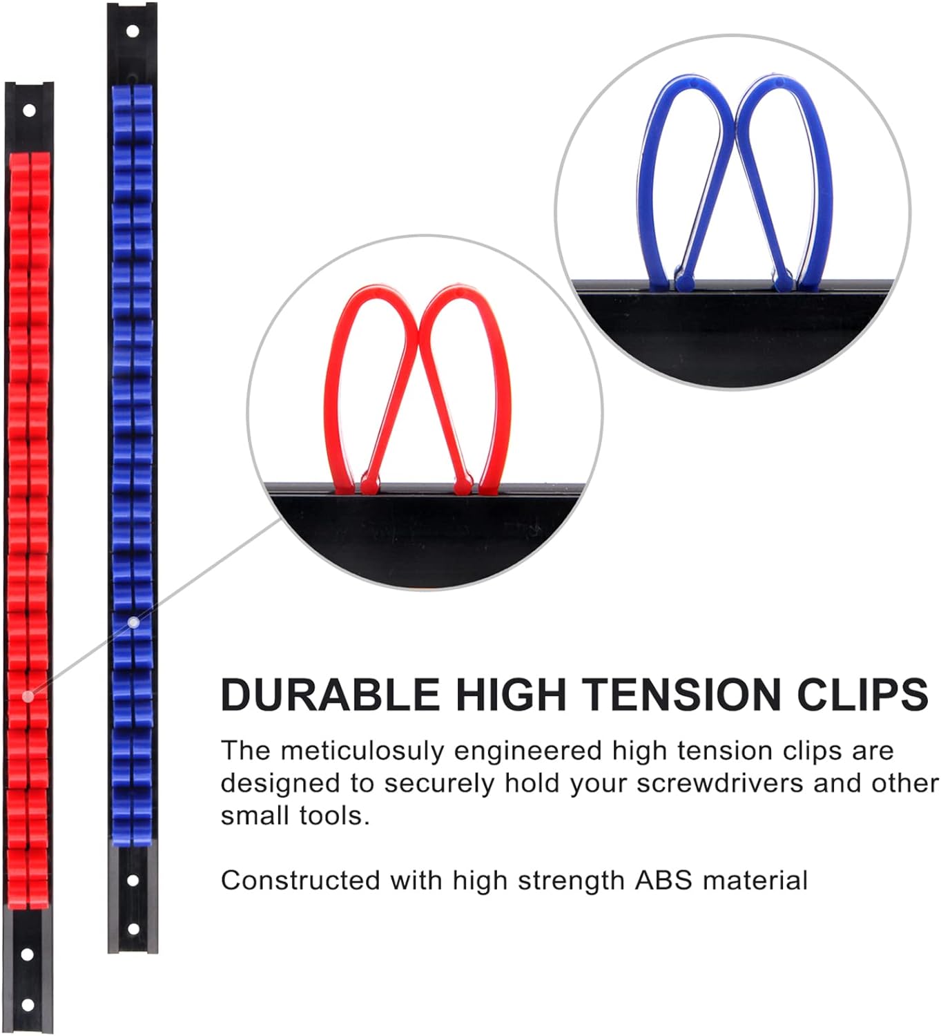 CASOMAN 10 pcs Screwdriver Organizer and Wrench Organizer, Wall Mount, Hand Tool Holder, Plastic Rail Wrench Hanger with Clips
