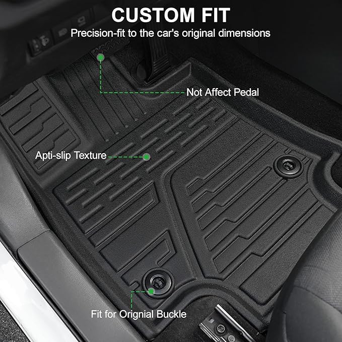 Car Floor Mats Custom Fit for Toyota RAV4 2025 2024-2019 (Include Gas & Hybrid), Door Sill Guards Accessories, All Weather TPE Front and 2nd Row Black Automotive Liners for RAV 4