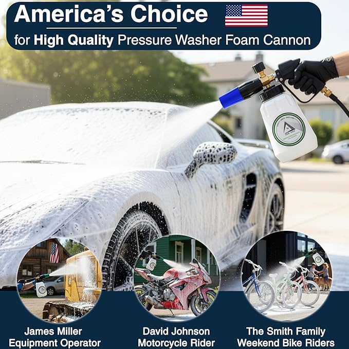 Foam Cannon for Pressure Washer, 1.1mm Orifice, 1000-4000 PSI, 1/4 Inch Quick Connector, Wide Neck and Adjustable Spray, Heavy Duty Car Snow Foam Blaster for Superior Foaming & Deep Clean, Blue