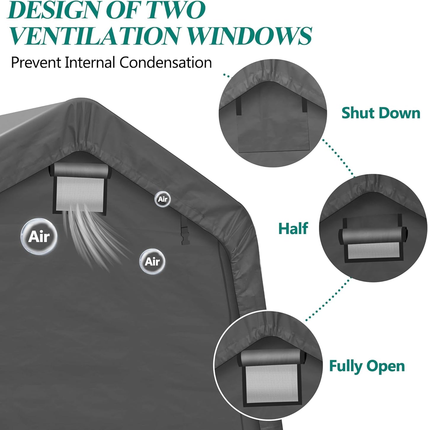 8' x 14' Outdoor Storage Shelter Shed- Heavy Duty Storage Tent with Roll-up Ventilated Windows, Portable Garage Zipper Storage shed for Bike, ATV, Motorcycle Shelter, Gray