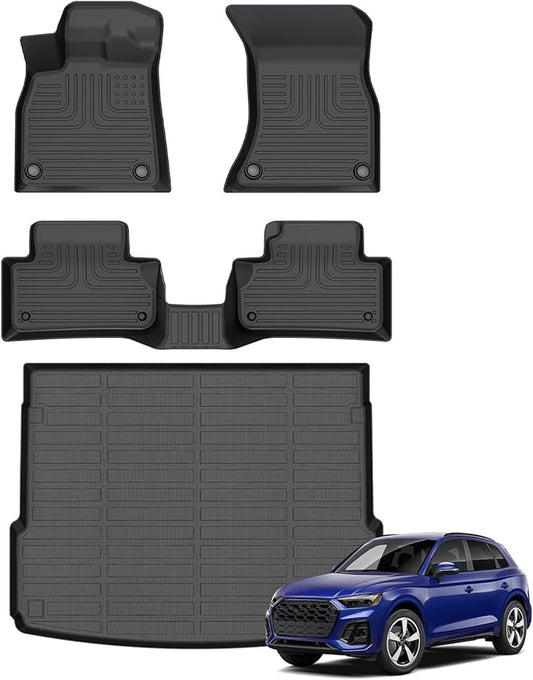 Floor Mats & Cargo Liner for 2018-2025 Audi Q5 SQ5 (Include Sportback) All Weather Automotive TPE Liners Set Anti-Slip Waterproof Floor Liners Accessories (Car Mats+Trunk Mat) Black