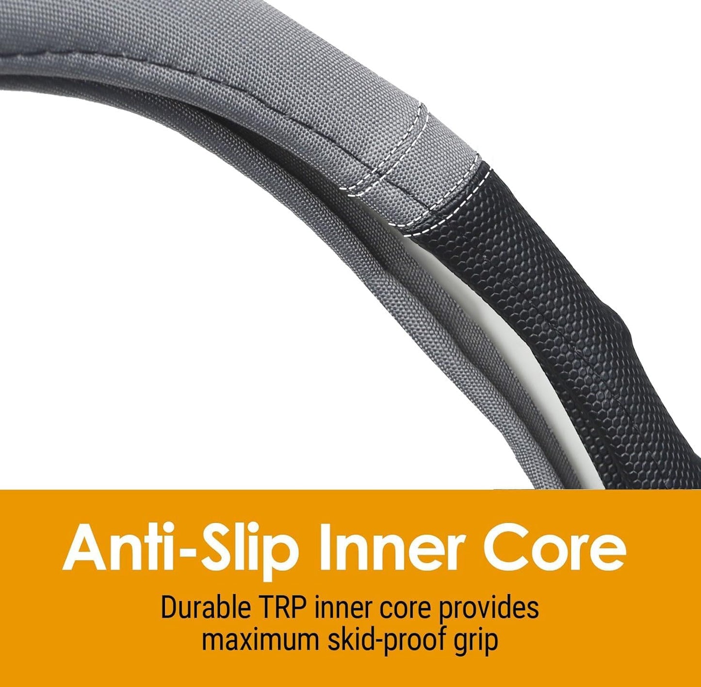 Grey Truck Steering Wheel Cover with Breathable Grip, Premium Faux Leather, Universal fit for Full Size Trucks and SUVs with Steering Wheel Size 15.5" to 16"