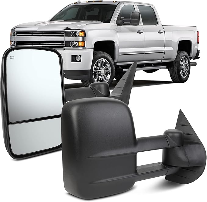 OCPTY Pair Of Manual Telescopic Power Heated Towing Mirrors Replacement Fit For 2007-2013 For Chevy/For Gmc Silverado/Sierra 1500/2500 Hd/3500 Hd(07 New Body Style) View Mirror Side Mirror
