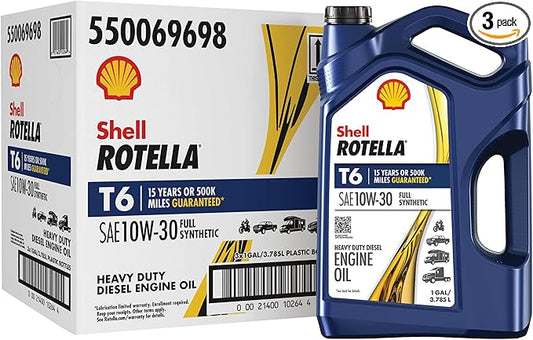 Shell Rotella T6 Full Synthetic 10W-30 Motor Oil, 1 Gallon (3 Pack)