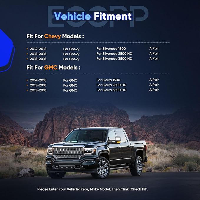 ECCPP Towing Mirrors Tow Mirrors With 2014-2020 For Chevy Silverado For GMC Sierra 1500/2500/3500 HD Power Adjusted Heated Led Turn Signal Running Back Up Light Pickup Truck