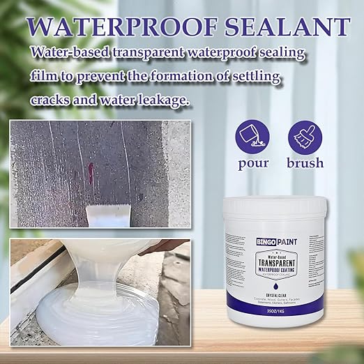 Transparent Waterproof Coating, BingoPaint Invisible Waterproof Agent Indoor & Outdoor Clear Sealant Water-Based Clear Sealant Roofs,Walls,Garden,Terraces,Shower,Window Sills,Concrete,35Oz