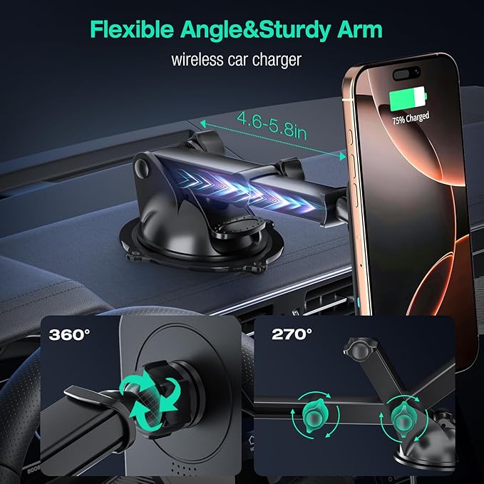 for MagSafe Car Mount Charger, (38W Fast Charging Adapter Max) Magnetic Wireless Charging Phone Holder Fits iPhone 16/15/14/13/12 Pro Max Plus/MagSafe Case on Dash/Windshield/Air Vent/Desk