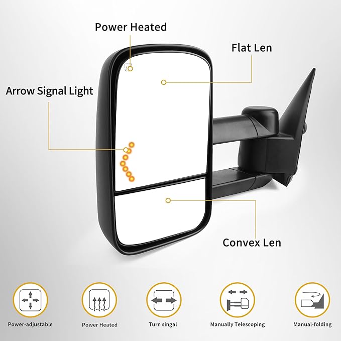 DWVO Towing Mirrors Compatible with 03-06 Chevy Silverado Tahoe GMC Sierra Extendable Tow Mirrors, Powered Heated with Arrow Signal Light