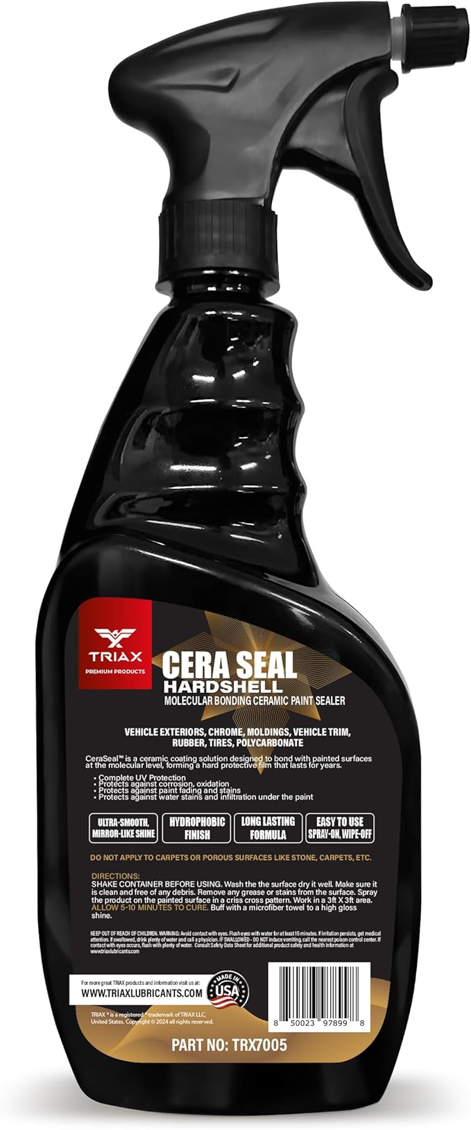 TRIAX Nano Ceramic Paint Sealer & Protector - Hardshell Cera Seal NANO and protector - Deep Reflective Shine - 100% Hydrophobic - UV Shield - Scratch Resistant (23 Ounce)