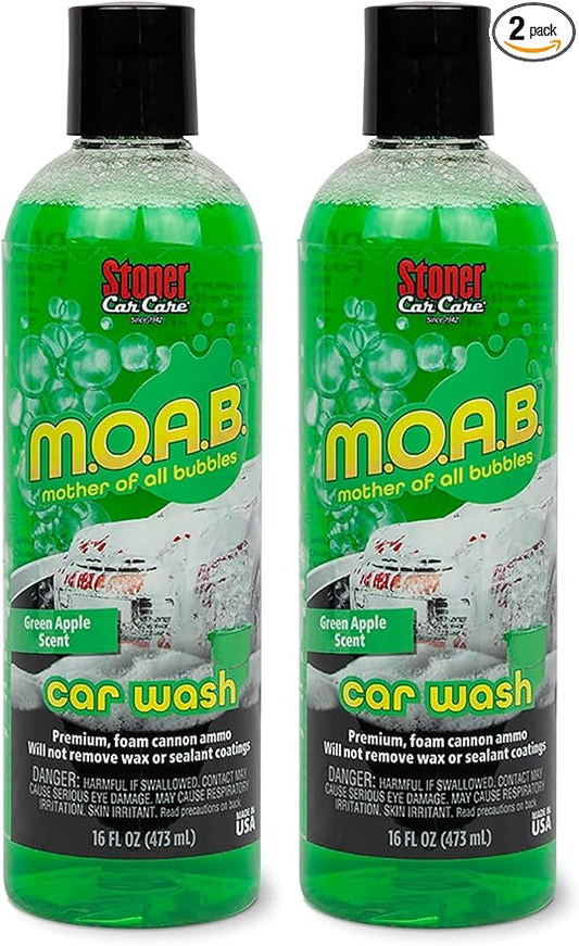 Stoner Car Care 91604 16-Ounce Mother of All Bubbles M.O.A.B. High Foaming Car Wash for Foam Cannons, Foam Guns, or Bucket Washes, Safe on Car Wax and Sealant Coatings, Green Apple Scent, Pack of 2