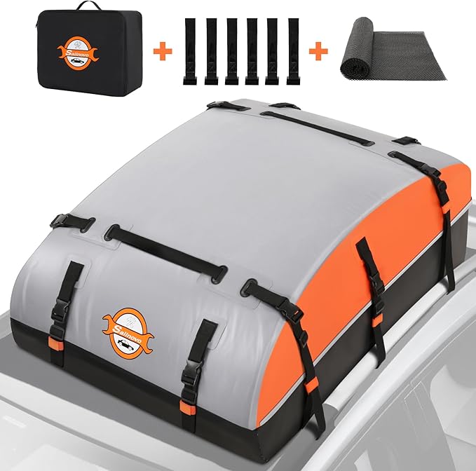 Sailnovo Rooftop Cargo Carrier Bag 21 Cubic, 1000D PVC Waterproof Vehicle Soft-Shell Carrier for Cars with/Without Roof Rack, Car Roof Storage Includes Anti-Slip Mat,10 Reinforced Straps, 6 Door Hooks