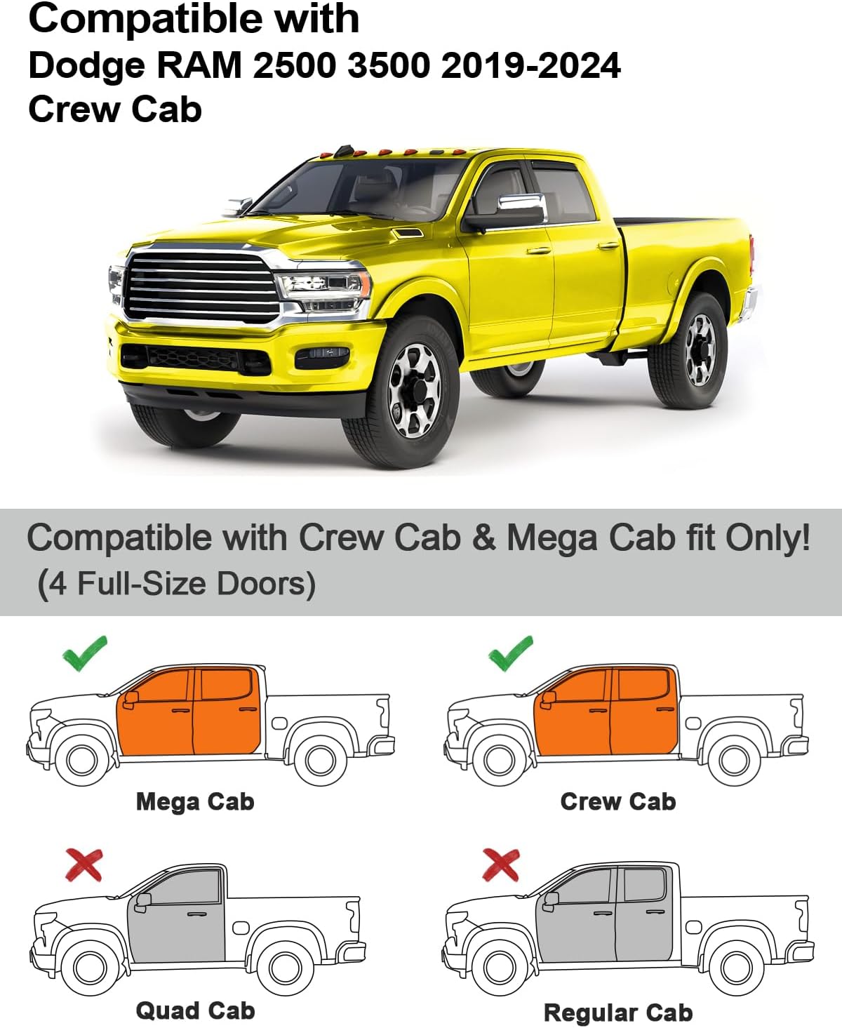 in-Channel Window Rain Guards Fit for Truck Dodge RAM 2500 3500 2019 2020 2021 2022 2023 2024 2025 Crew Cab Extra Durable Window Deflectors Vent Visors Shades Exterior Car Accessories