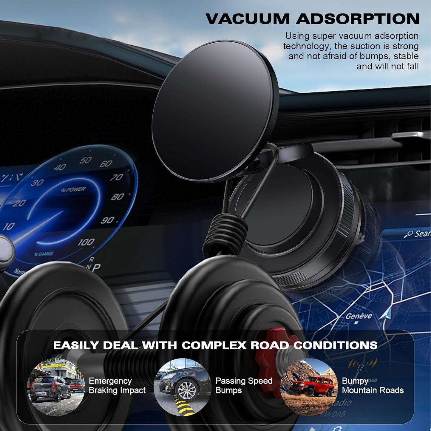 Vipbu Phone Mount, Vipbu Phone Holder, Car Phone Holder, 360° Adjustable Vacuum Magnetic Phones Holders, Foldable Car Mount, Universal Adjustable Stand for Phone Smartphones (White)