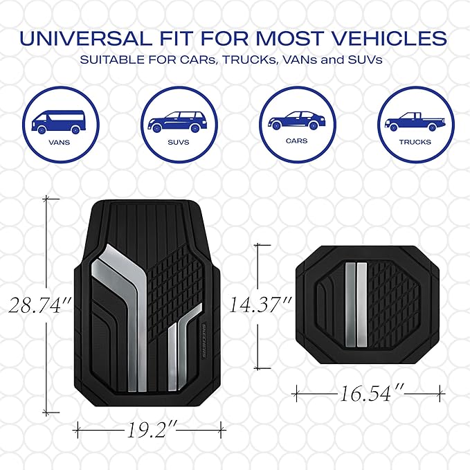 Skechers Heavy Duty Rubber Car Floor Mats,Dual Color Design Floor Mats,All Weather Car Mats,Waterproof Trim To Fit Universal Floor Liner Car Accessories,Automotive Floor Mats For Cars Trucks Suvs,Gery