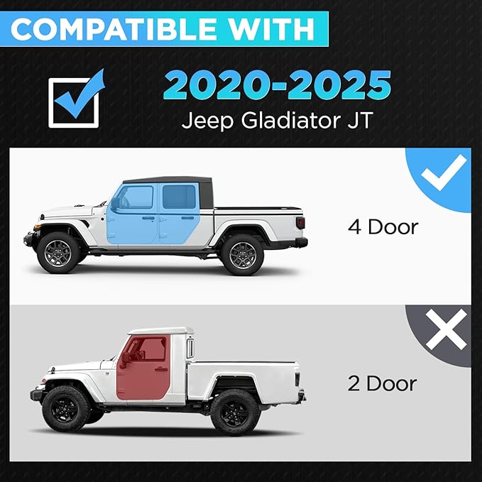 PZ Running Boards Compatible with 2020-2025 Jeep Gladiator JT 4 Doors,Drop Side Steps Black Heavy Duty Carbon Steel Rails Nerf Bars
