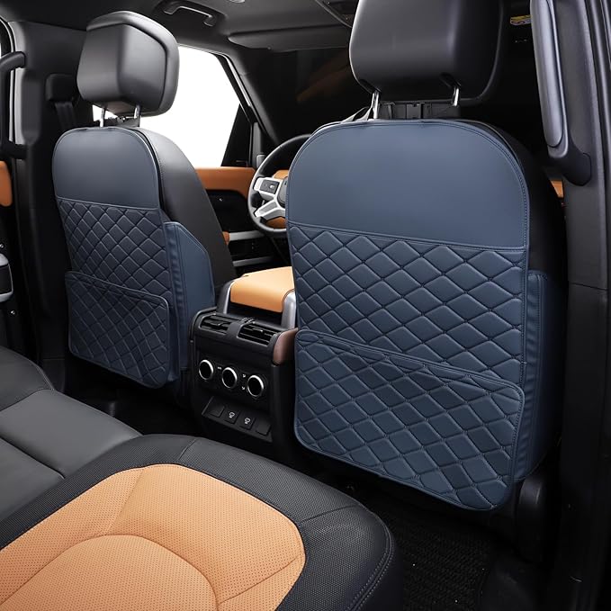 Seat Back Protector + Large Capacity Pocket Storage Organizer,Preventing the Impact of Children Stepping on the Seat Backrest (Blue)